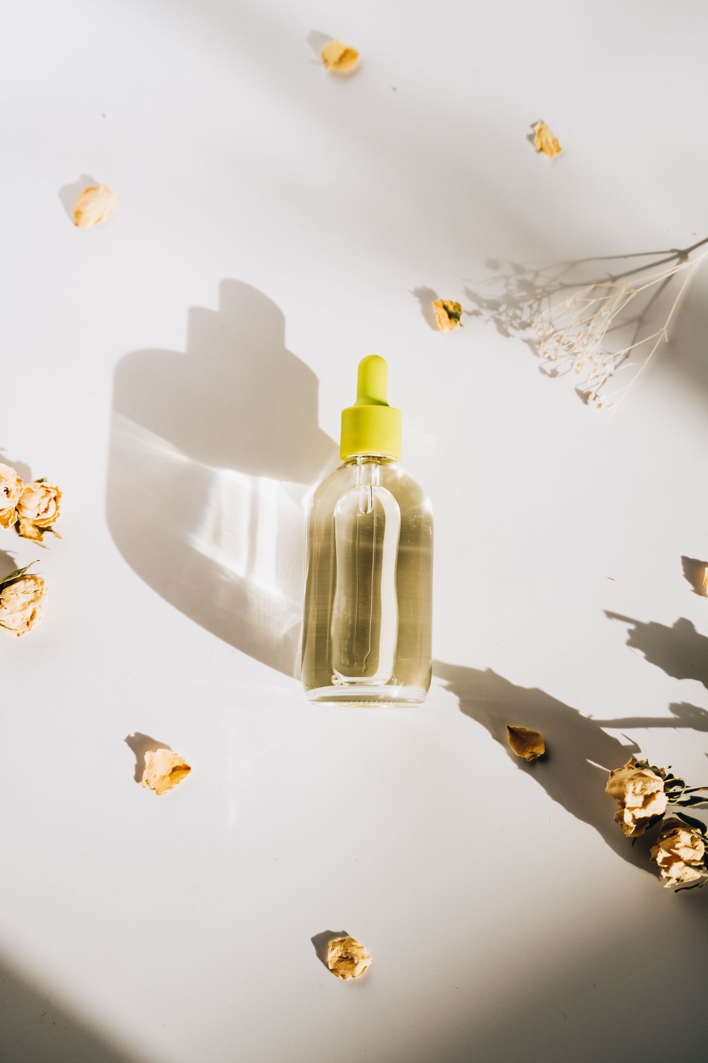 Skincare products arranged in soft natural light